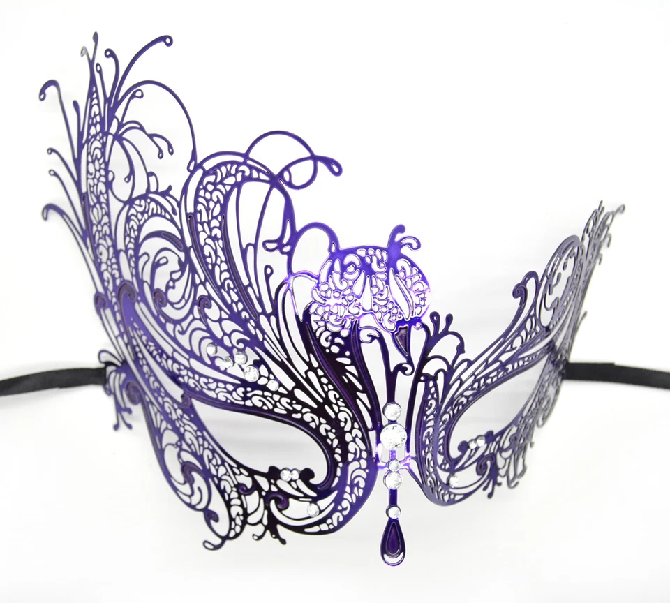 Women Signstek Metal Laser Cut Filigree Masquerade Venetian Party Mask Black - Image 1 of 1