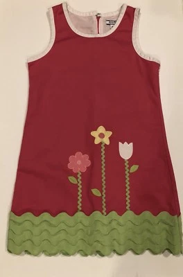 New Hartstrings Girls Embroidered Tulip Flower Shift Dress Ric Rac Design Size 7 - Image 1 of 2