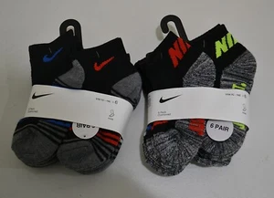 NWT YOUTH KIDS BOYS NIKE CUSHIONED 6 PACK ANKLE SOCKS SZ 7C-10C 2 STYLES - Picture 1 of 5