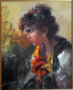 quadro classico dipinto a olio su tela paesaggio con cornice stile antico grande - Foto 1 di 6