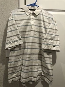 Tiger Woods Polo Shirt Adult Large White Golf Golfing Stripes TW 100% Cotton - Picture 1 of 5