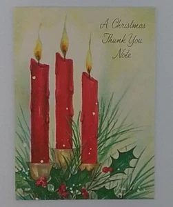 Tarjeta de Navidad vintage sin usar, velas 'Una nota de agradecimiento de Navidad', acebo - Nuevo de Lote Antiguo - Imagen 1 de 3