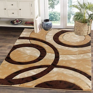 GLORY RUGS Area Rug Modern 5x7 Brown Circles Geometry Soft Hand Carved Contempor - Picture 1 of 5