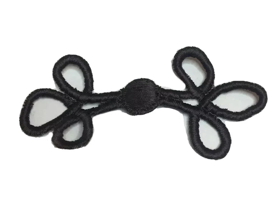 Trenza Rana Botón Bordado 90mm Largo Marrón Bordado Asiático 2 Piezas Foto 1 de 3