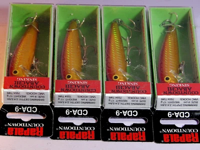 Lote de 4 señuelos de buceo Rapala Count Down Abachi CDA9 (9 cm/17 g) HGR 2,4-3,6 m-NOS Foto 1 de 4