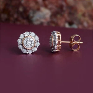 Rose Gold Plated Sterling Silver 1/8Ct TDW Diamond Cluster Halo Stud Earrings - Picture 1 of 7