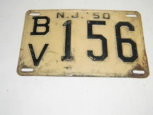1950 New Jersey License Plate Yellow & Black BV156 - Picture 1 of 2