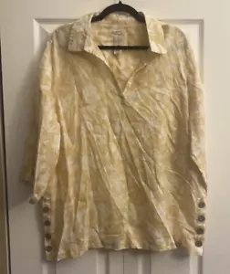 Joie Linen Blouse Yellow Floral Size 2X Button Detail Comfort Casual Spring Top - Picture 1 of 5