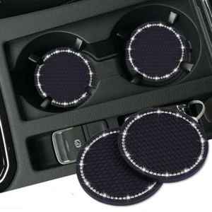 2PCS Car Accessories For Women Black Bling Rhinestone Cup Holder Insert Coaster - Picture 1 of 12