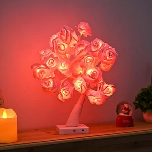 Rose Flower Tree Lamp, Led Table Lamp Gift for Teens Girls Mother Pink - Picture 1 of 2