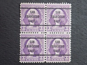 (1) USED BLOCK OF (4) PRECAN. stamps-3 C WASH'N W/A SAN FRANCI, CALIF., P/C-W9 - Picture 1 of 2
