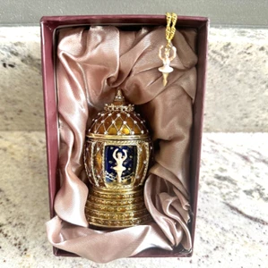 Ballerina & Necklace Jeweled Enamel Trinket Box with Austrian Crystals, 6" H New - Picture 1 of 8