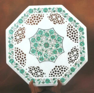 17" White Marble Stunning Table Top Gemstone Inlay Filigree Art Hallway Decor - Picture 1 of 3