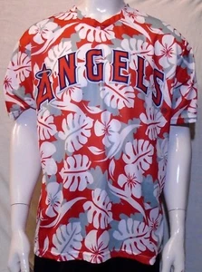 LA of Anaheim Angels Hawaii Print Hemd XL V-Ausschnitt Logo rot grau von Kloanz - Bild 1 von 2