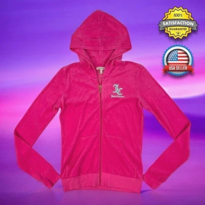 Juicy Couture Girls Pink Full Zip Hooded Jacket Size 16 Black Label Terry NWT - Image 1 of 4