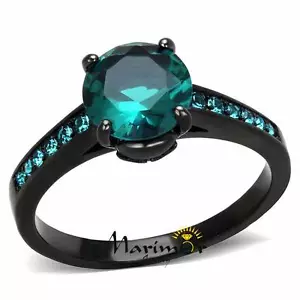 2,16 Karat blau Zirkon AAA CZ schwarz Edelstahl Verlobungsring Damen Gr. 5-10 - Bild 1 von 7