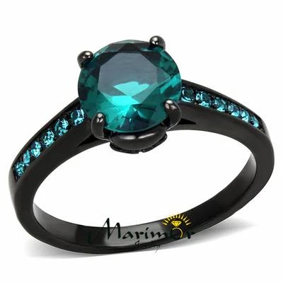 2.16 Ct Blue Zircon AAA CZ Black Stainless Steel Engagement Ring Women's Sz 5-10 - Image 1 of 4