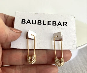 New Baublebar goldtone safety pin Threader earrings with rhinestone accents - Picture 1 of 3