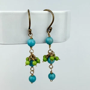 Pendientes araña tono dorado azul aguamarina y verde claro joyería personalizada - Imagen 1 de 3