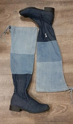 Botas de mezclilla hasta la rodilla Forever Color Block para mujer talla 8,5 tacón bajo bloque Foto 1 de 4