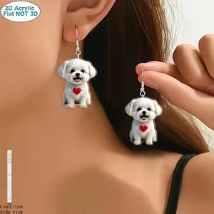 2D Flat Acrylic Dog Earrings with Cute Heart Design - Picture 1 of 4