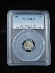 1853 3CS Three Cent Silver - PCGS XF45 - Picture 1 of 4