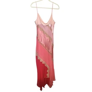Vintage Victoria’s Secret Silk Slip Long Dress Lingerie Pink Lace Ombré Y2K L - Picture 1 of 10