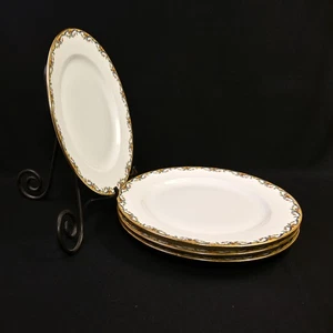 Limoges Vignaud 4 Dinner Plates 9 1/2" The Meuse 1911-1920 Red Yellow Blue Gold - Picture 1 of 13