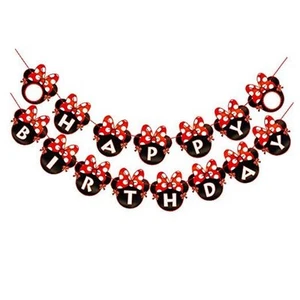 Minnie Themed Party Banner, Happy Birthday Letter Banner, Red Bow with Polka - Picture 1 of 7