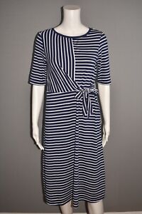 CUDDL DUDS NEW $40 Flexwear Draped Tie Front Dress Blue Stripe XS
