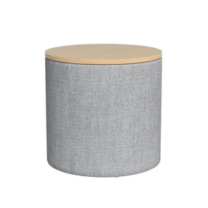 Artiss Storage Ottoman Blanket Box 40cm Foot Stool Coffee Table Linen Round Grey - Picture 1 of 7