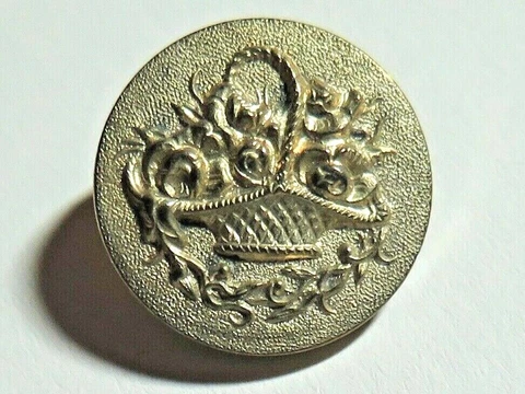 Antique Paris Back Yellow Metal Button - Flower Basket, Container Cover