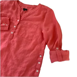 Talbots Top Damen M 100% Leinen Rosa V-Ausschnitt Rollriegel Langarm Strand Kreuzfahrt - Bild 1 von 13