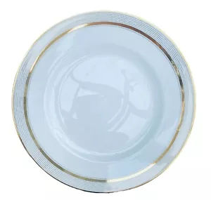 New WEDGWOOD MARTHA STEWART Bone China Plate RIBBON STRIPE Gold 8" - Picture 1 of 2