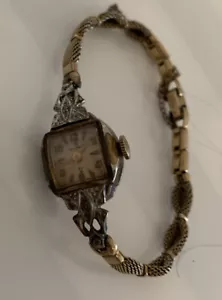 VINTAGE LADIES 10K YELLOW GOLD Diamond HELBROS 21 WRIST WATCH,10K-R-G-P BEZEL - Picture 1 of 6
