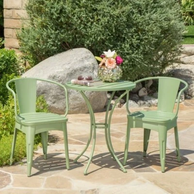 Collins Outdoor 3 Piece Matte Green Iron Bistro Set - Image 1 of 2