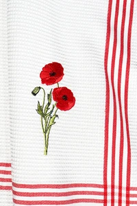 2x Tea Towel Mohnblume Kracht Kitchen Cloths Embroidered Flower Poppy Cook Red - Picture 1 of 3