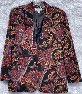 Blazer Alfred Dunner Petite Talla 8 Manga Larga Negro Estampado Paisley Almohadilla para el Hombro - Imagen 1 de 6
