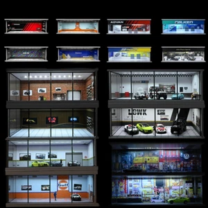 1/64 Diorama Car Parking Lot Model LED Lighting Car Showroom Garage Scene Model - Picture 1 of 57