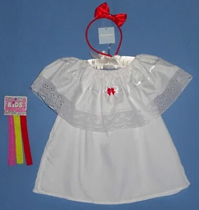 Girls Mexican White Blouse Top-Peasant-size 8-Red Headband/bow-Headwraps-NEW LOT - Picture 1 of 8
