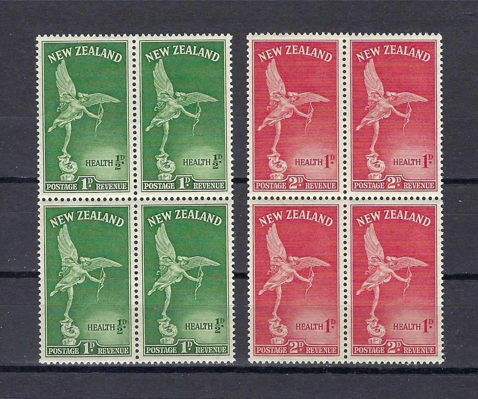 Nueva Zelanda 1947 Sc# B30-31 Set Estatua de Eros bloques 4 MNH Foto 1 de 1