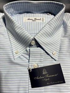 Finamore napoli men's dress shirt. Made in Italy. Cottone. Size 16.5(L) Blue - Picture 1 of 5