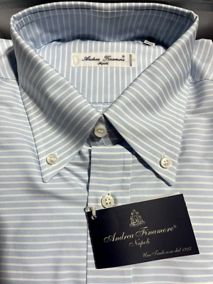 Camisa de vestir Finamore Napoli para hombre. Hecho en Italia. Algodón. Talla 16.5(L) Azul Foto 1 de 4