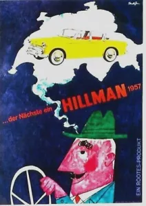 Póster original vintage de HILLMAN AUTOMÓVIL BRITÁNICO 1957 marrón - Imagen 1 de 1