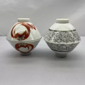 4x Japanese White Porcelain Dragon Birds Rice Soup Bowls Hand Painted - Picture 1 of 3