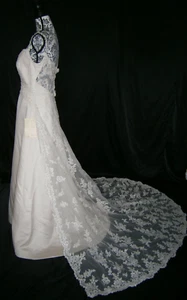 Perfect Wedding Dress 12 Ivory Champagne Satin Lace Train Illusion Length 56" - Picture 1 of 17