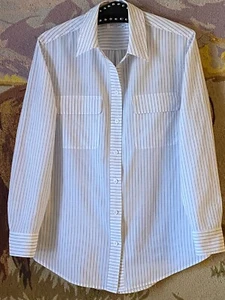 Equipment Femme Sz S Button Up Shirt Long Sleeve White/Black Striped Cotton - Picture 1 of 11