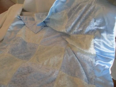 KIDS LINE KIDSLINE LOVEY BLANKET BABY  snuggle blue satin white 25x33"  checked - Image 1 of 3