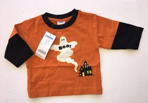 Nueva con etiquetas Gymboree Halloween 3-6 meses naranja abucheo fantasma manga doble - Imagen 1 de 2