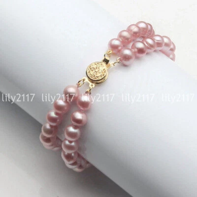 Brazalete de 2 filas de perlas Akoya naturales genuinas de agua dulce 7,5" 6-7/7-8/8-9 mm Foto 1 de 4